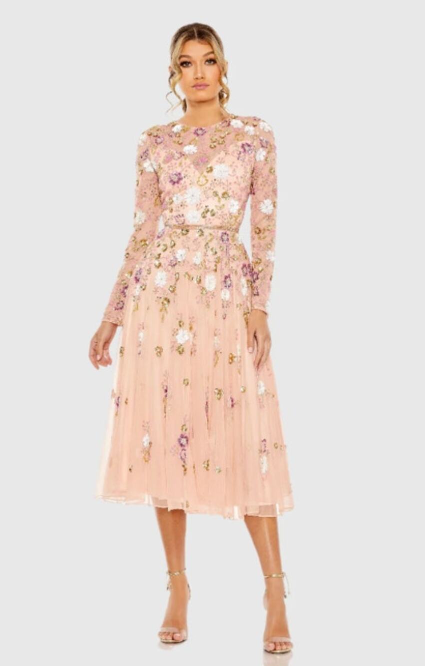 Mac Duggal 5716 Blush Pink Floral Tulle Embellished Cocktail Lenth Dress 16